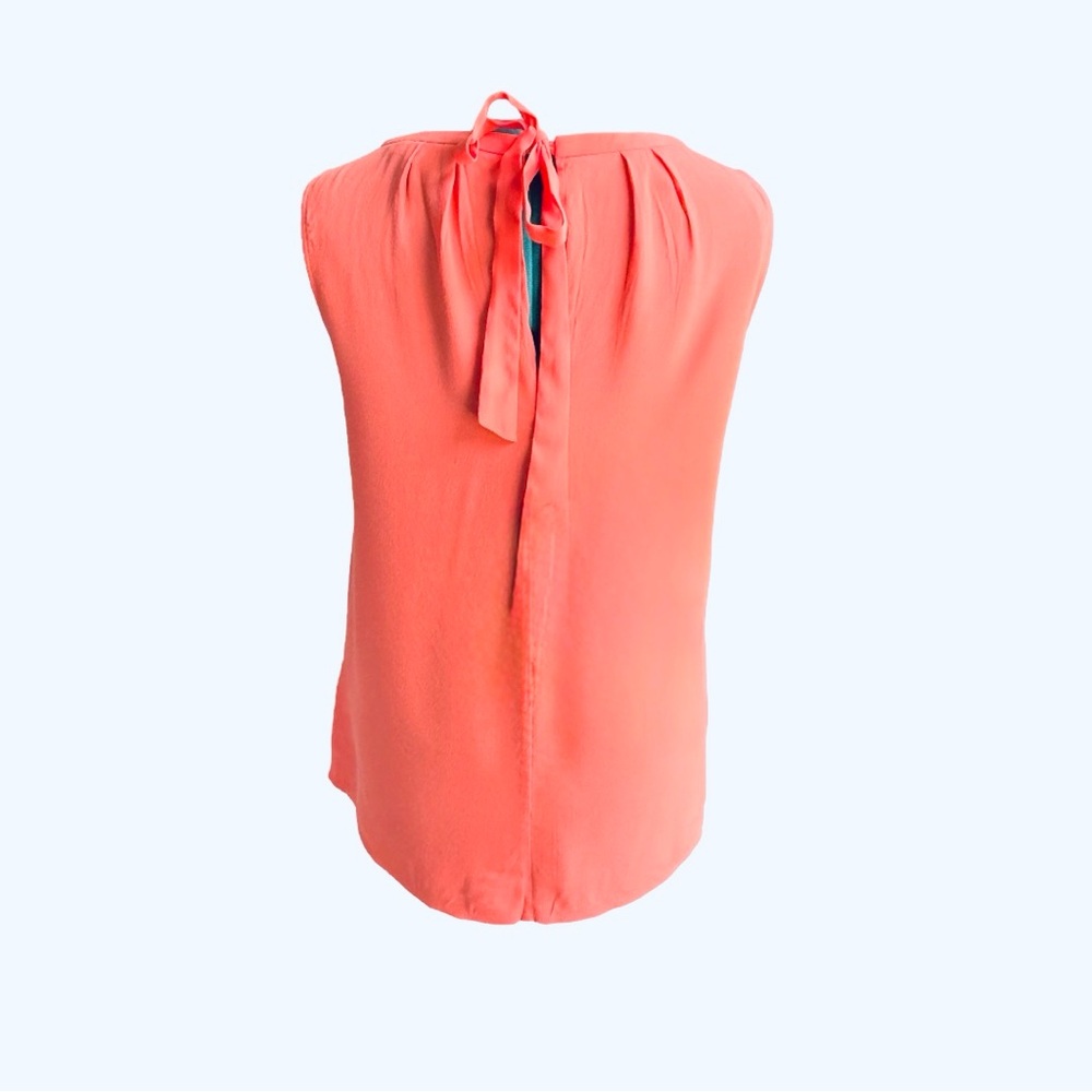 NWOT Boden Coral Pleated Sleeveless Blouse with Bow - Picture 7 of 12
